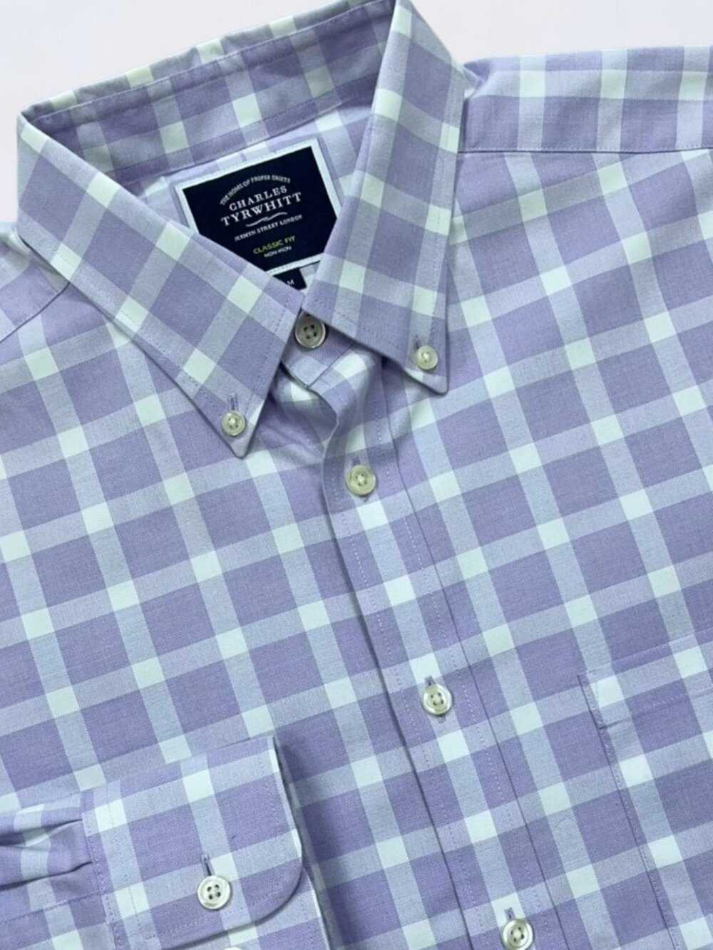 Charles Tyrwhitt Shirt Men's Medium Purple Check Oxford Button Down Long Sleeve